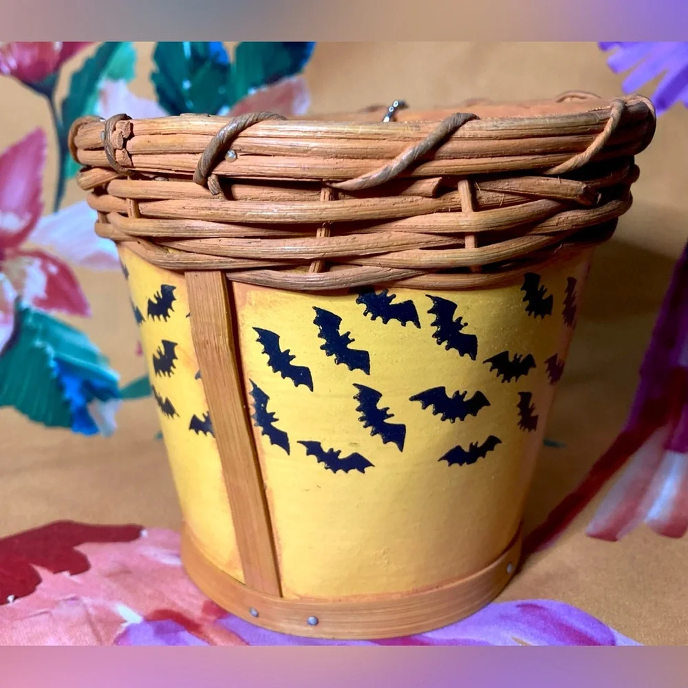 Vintage Orange Halloween Bat Basket